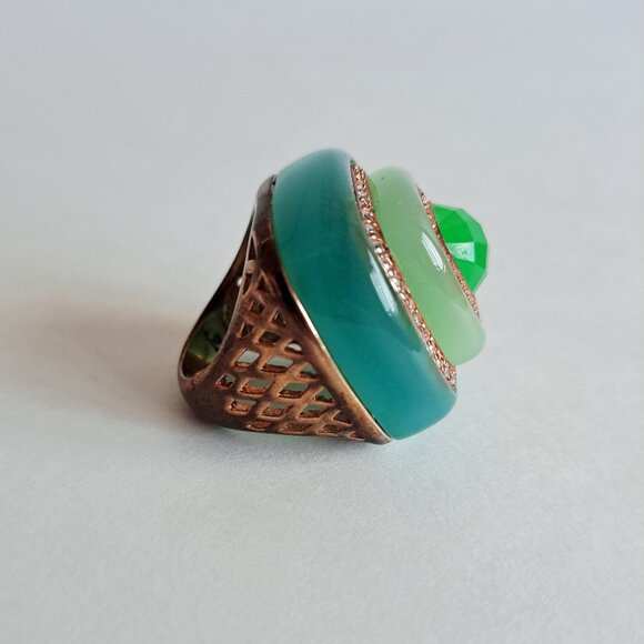 New Angelique de Paris Green Teal Resin Square Ring Size 7 - Picture 4 of 16